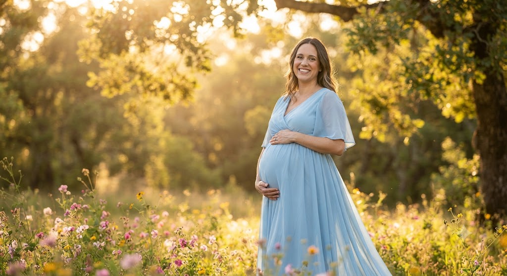 Fotografia de maternidade em ensaios de golden hour no parque